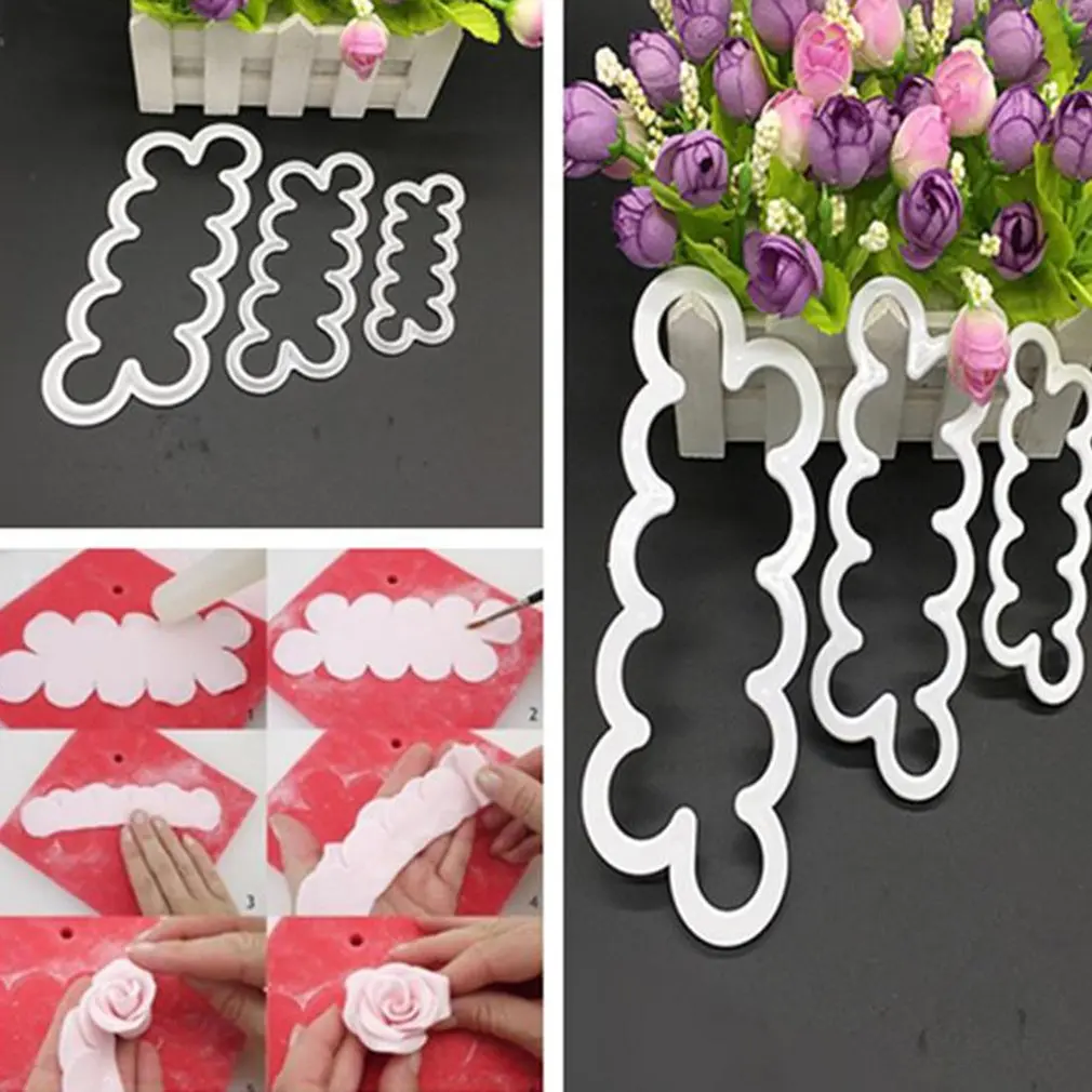 3Pcs One-Piece Rose Fondant Cake Mold Sugar Peel Printing Die Cutting Diy Baking Tool Rose Cutter Set
