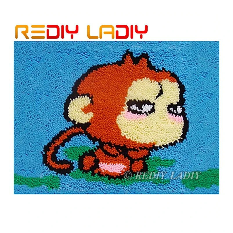 Latch Hook Rug Kit Crocheting Carpet Rug Cartoon Monkey Acrylic Yarn Pre-Printed Canvas Cushion Mat Crochet Wall Tapestry Crafts - Цвет: ZD279