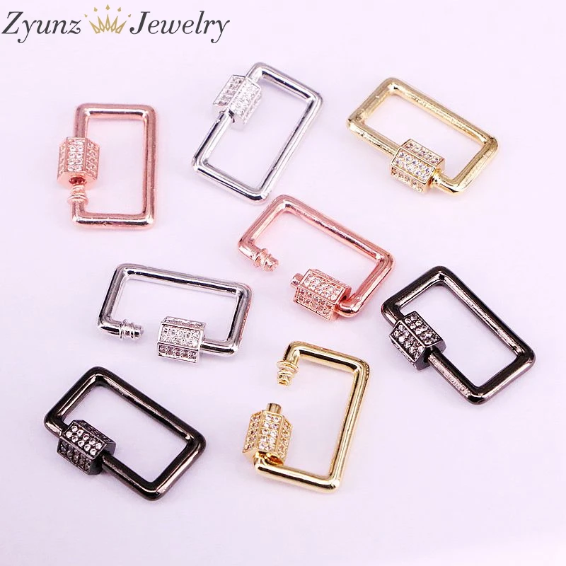 5 шт., DIY ювелирные изделия геометрические прямоугольные застежки Micro Pave CZ Медный соединитель винт застежка замок карабин для изготовления ювелирных изделий