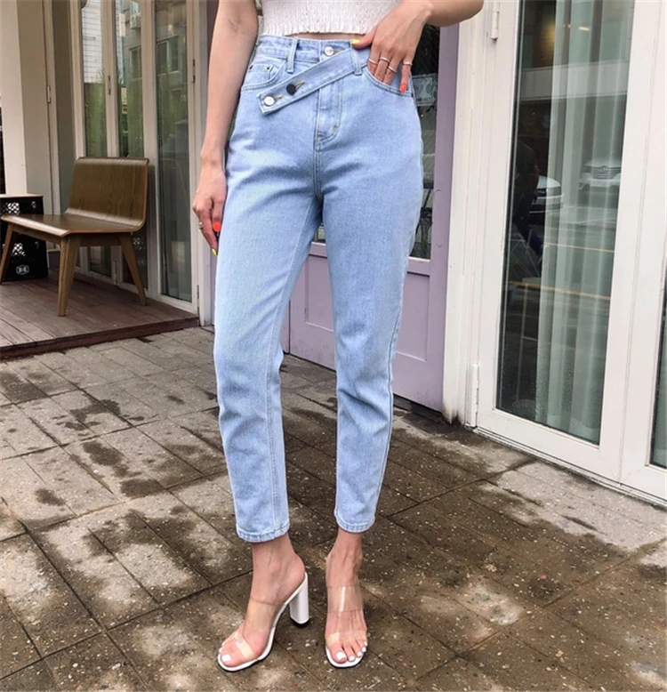 Colorfaith женские джинсы деним повседневные винтажные корейские стильные синие брюки с высокой талией для женщин, джинсы длиной до щиколотки J511