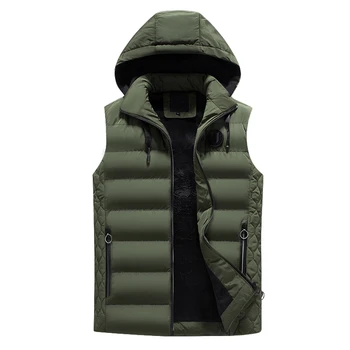 

Vest Men Sleeveless Jackets New Nice Winter Solid Waistcoat For Men Casual Fleece Warm Sleeveless Hoodies Green Coat L-XXXL Male