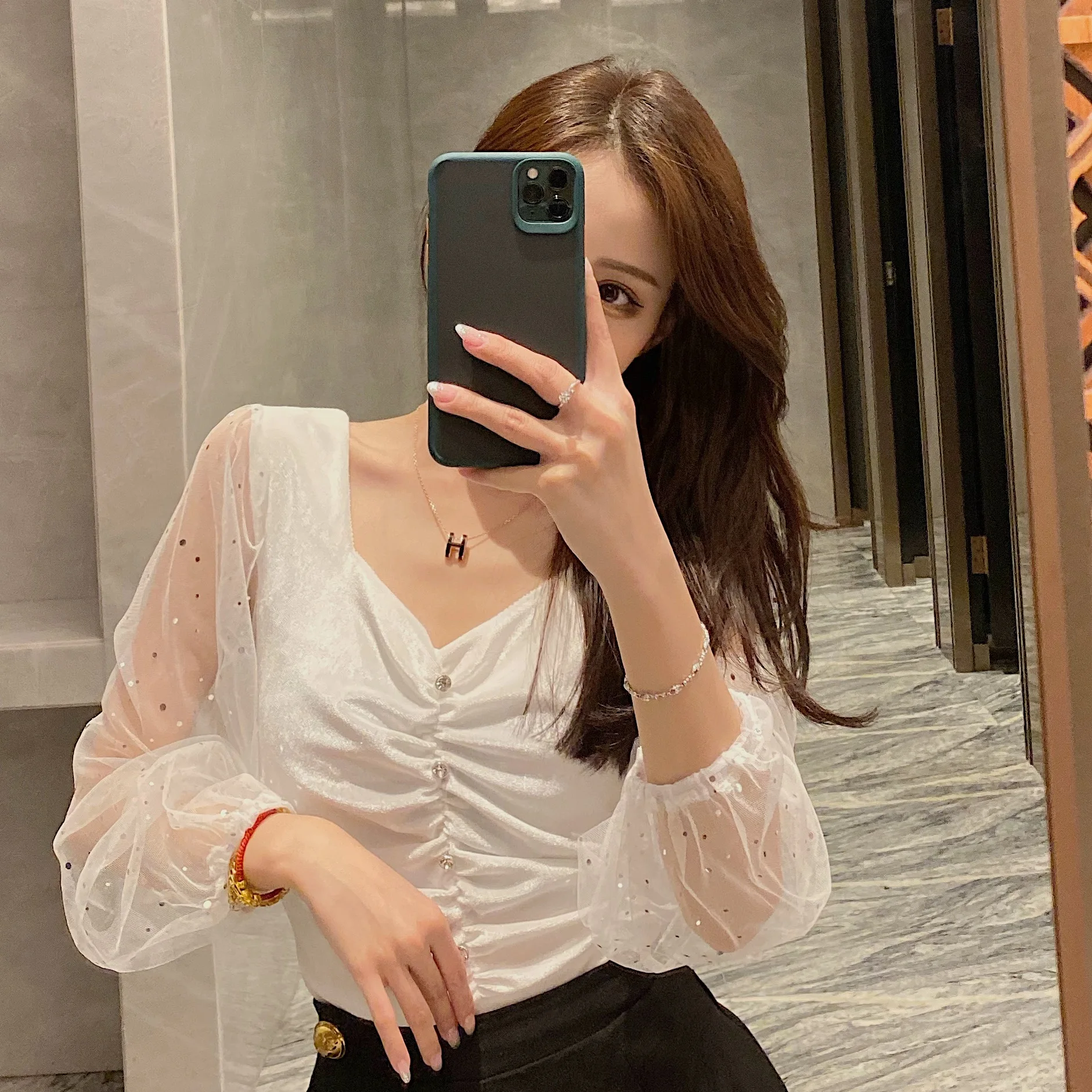 Сексуальные Блузы mujer de moda, сетчатые женские блузки с длинным рукавом, модный брендовый укороченный топ, велюровые женские футболки, осенний стиль, новинка