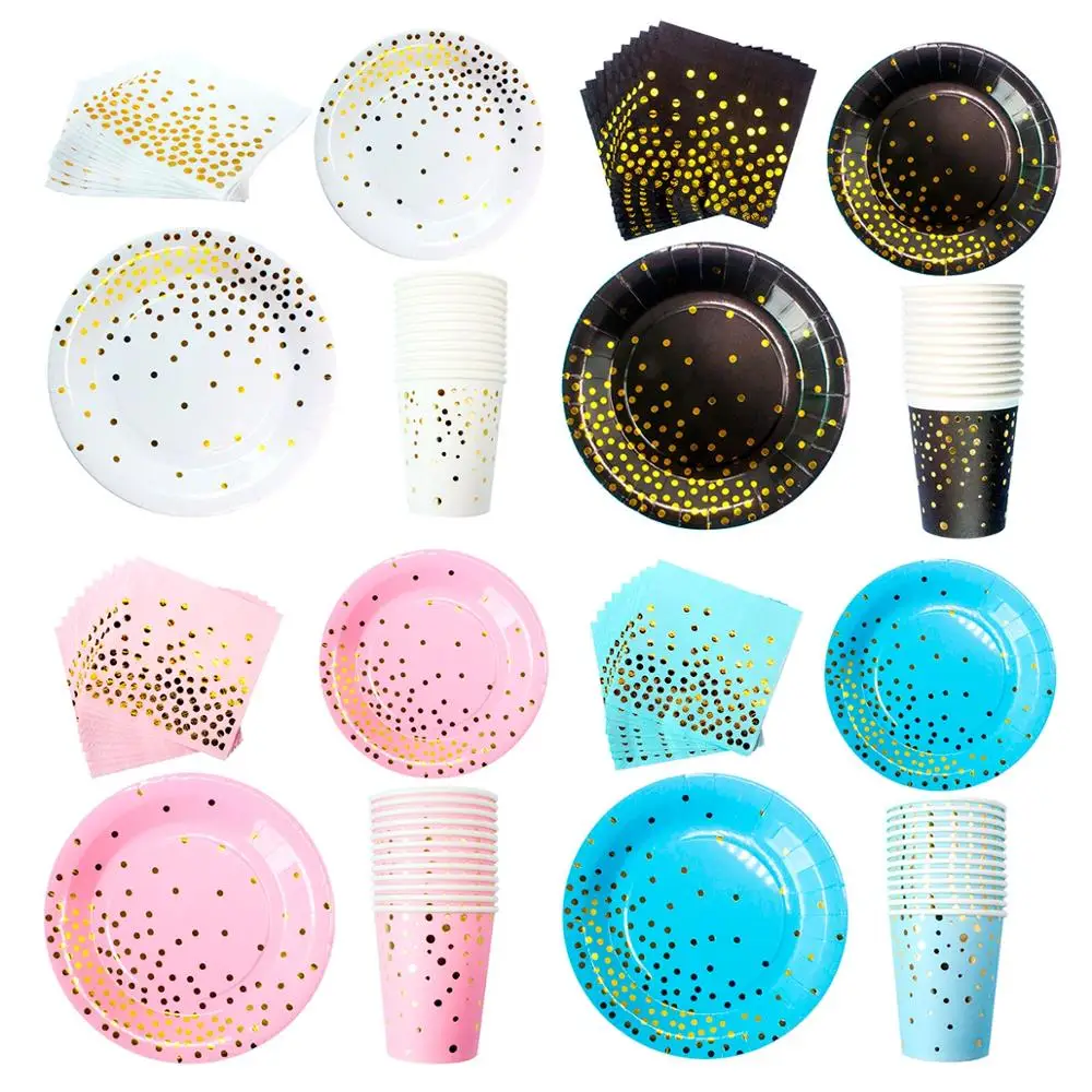 

32pc High Quality Hot Stamping Disposable Tableware Set Plate/Napkin/Cup Adult Happy Birthday Party Decor Kids Wedding Birthday