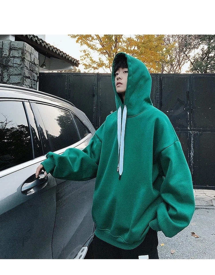 Autumn Korean Men's Long-sleeved European And American Solid Color Fashion Hooded Fleece Pullover Large Size