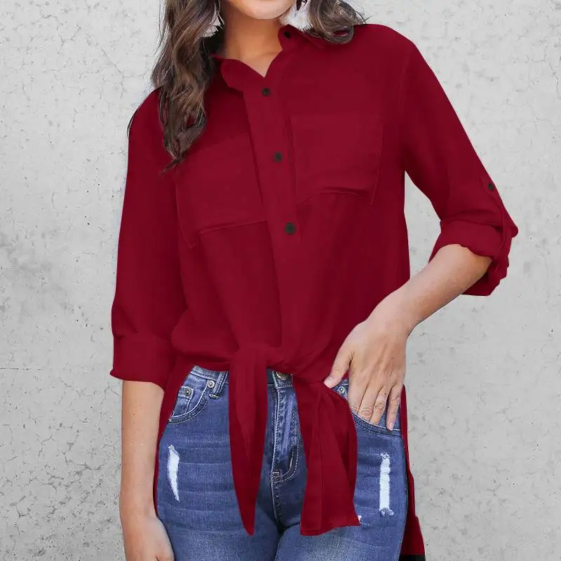 Celmia Mulheres Camisas Brancas Long Tops 2021 Outono Lapela Assimétrico Blusas Dividir Casual Elegante Escritório Túnica Tamanho Grande 7 8 Moda Feminina