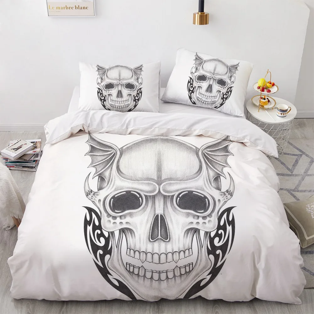 Skull Pencil Draw Comforther Case Custom Design 3D White Duvet Cover Sets Pillow Cases 200*230cm Full Twin King Size Bedding Set | Дом и сад