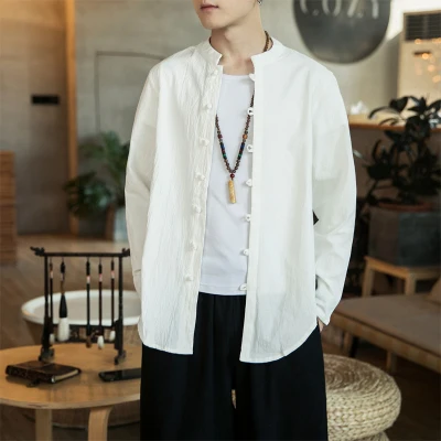 Традиционная китайская одежда для мужчин кунг-фу одежда Чонсам Шанхай Тан костюм кунг-фу Мужские Винтажные рубашки в восточном стиле 5XL - Цвет: white