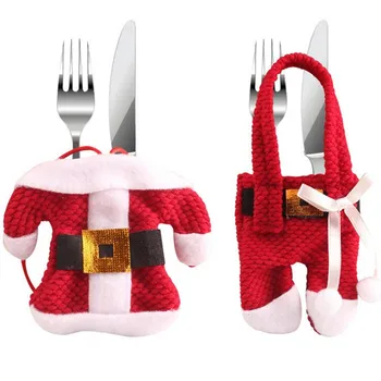 

Santa Xmas Clothes Pants Tableware Cover Bags Snowflake Candy Knife Forks Pouch Cutlery Bag Christmas Decoration