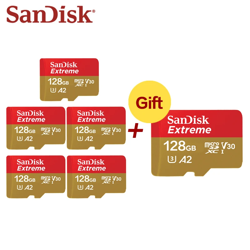 SanDisk купить 5 получить 1 Бесплатный карты памяти Extreme 32 ГБ A1 Micro SD Card 64 ГБ 128 ГБ SDXC UHS-I U3 4 К A2 флэш-карты памяти Microsd