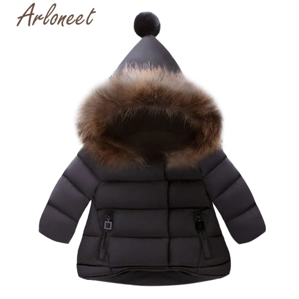 ARLONEET/пальто; пальто с меховым капюшоном для маленьких девочек; длинный пуховик для мальчиков; свободная верхняя одежда на молнии с помпонами; детская парка; зимняя верхняя одежда