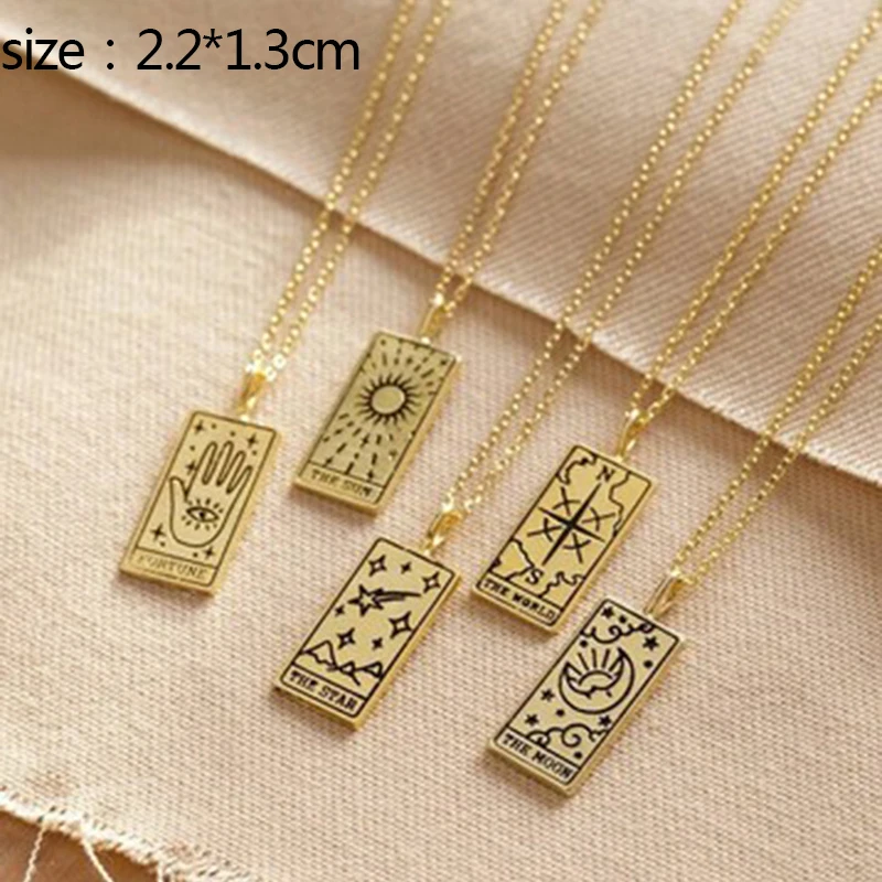 Tarot Card Necklaces For Women Friend Gold Stainless Steel World Sun Moon Eye Luna Pendant Necklace Gothic Vintage Jewelry BFF | Украшения
