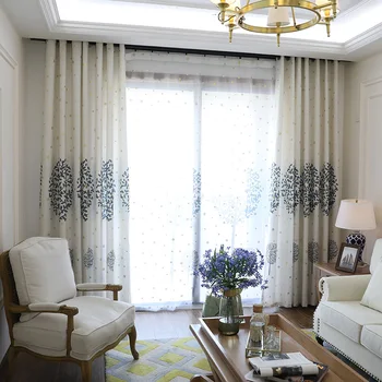 

Chinese Country Style Curtain for Living Room Snow Tree Pattern Design Sheer Voile French Window Drape M187C