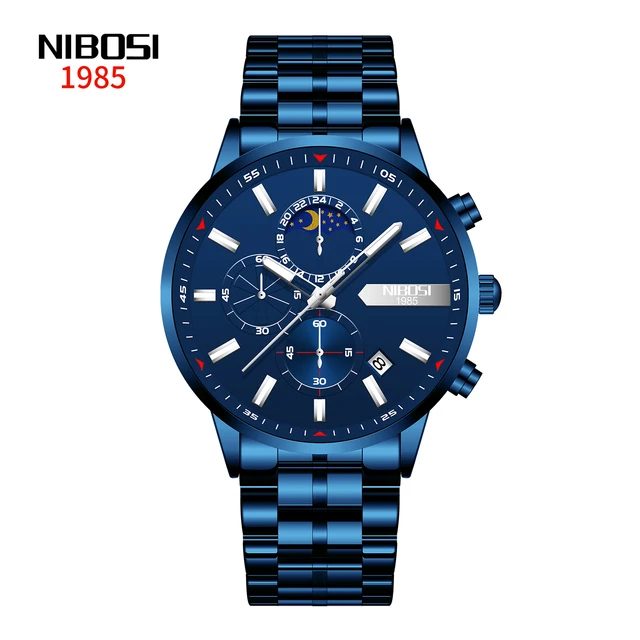 2021 New NIBOSI Brand Fashion Watch For Men Quartz Sports Stainless Steel Waterproof Chronograph Mens Watches Relogio Masculino C