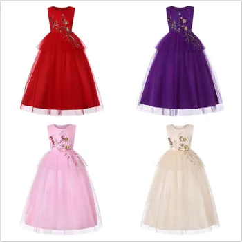 

Elegant Princess Dress 4-14T Girl Wedding Purple Tulle Lace Long Girl Dress Party Pageant Bridesmaids Formal Gown For Teen Girls