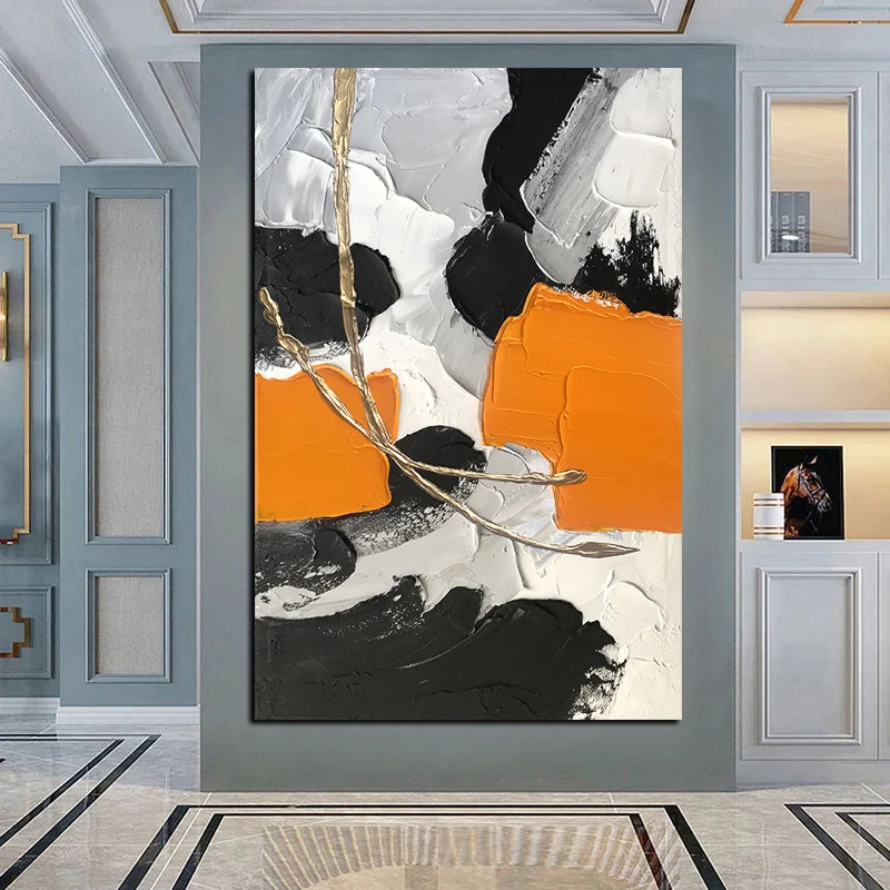 

Hot Sale New Handmade Modern Canvas On Oil Painting Black White Orange Paintings Home Living Room Decor Wall Art Unframed