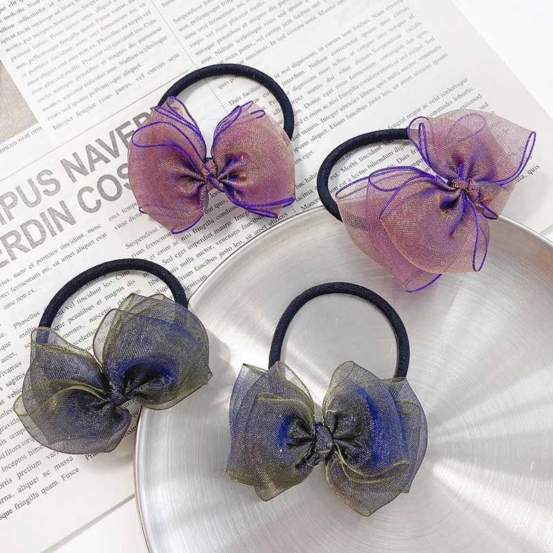 

2 Pcs/Set Children Cute Gradient Color Double Bow Elastic Hair Bands Girls Lovely Scrunchies Rubber Bands Kids Hair Accessories