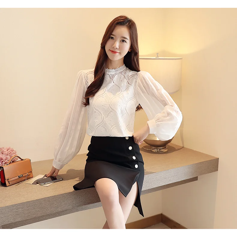 Blusas mujer de moda chemisier femme белая блузка женские топы blusas dama шифоновая рубашка с длинным рукавом Женские блузки 5128 50