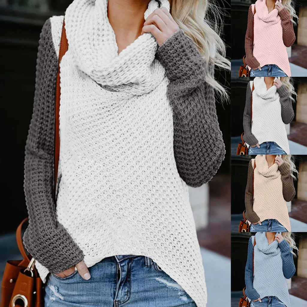 

Knitted Sweater Women Off The Shoulder Sweaters Casual Patchwork Oversized Long Sleeve Elasticity Pullover Plus truien dames