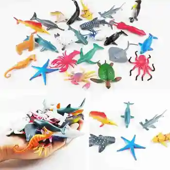 

24pcs/set Mini Simulation Sea Animal Model Toys Dolphin Lobster Turtle Model Figurines Marine Animal Education Toys For Kids