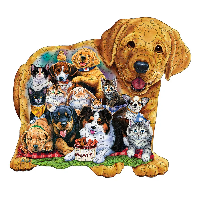 Unique Shaped Puzzles Dog and Cat Wooden Jigsaw 70300 Pieces Wood Toy