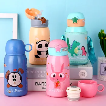 

Cartoon Children's Vacuum Flask 304 Stainless Steel Pupils Cartoon Water Cup Baby Straw Cup Bouncing Children Pot