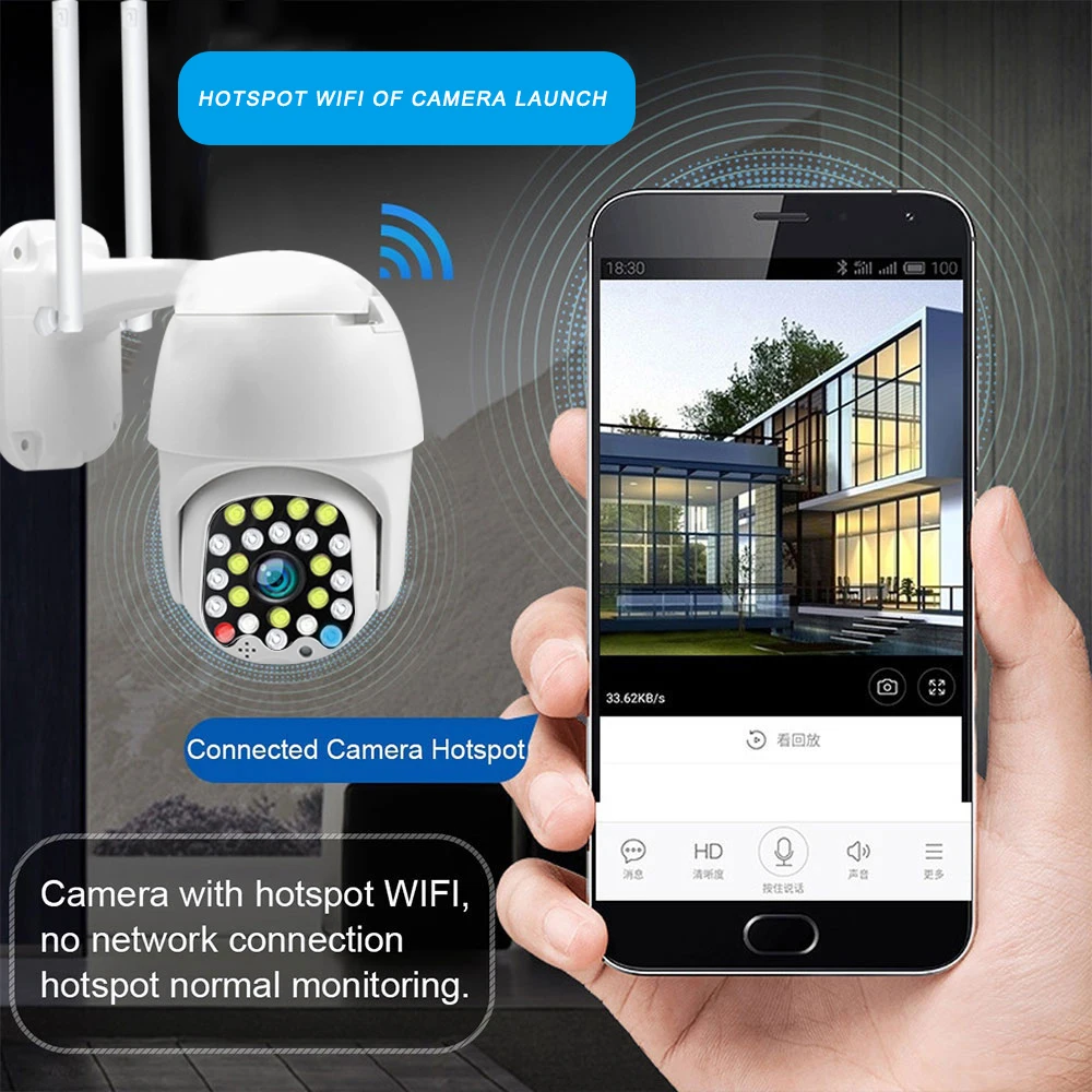 IP66 Wifi Pan камера с автоматическим отслеживанием/двухстороннее аудио/Обнаружение движения ONVIF/PTZ Домашняя безопасность 4 шаблон ЕС фотография