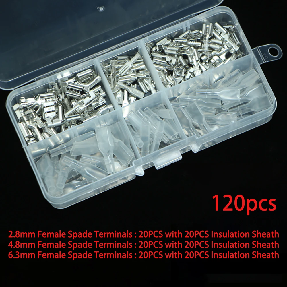 25kw diesel generator 120/180Pcs in box Wire Connector Electrical Crimp Terminals 2.8/4.8/6.3mm Male Female Spade auto Insulating Sleeve Kit blocks parts of generator Electrical Equipment & Supplies