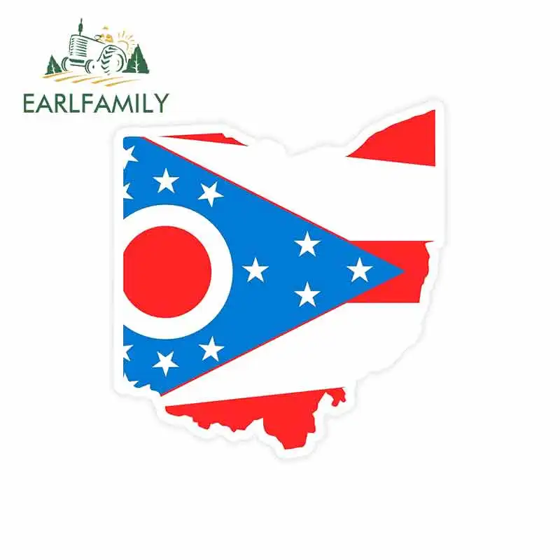 

EARLFAMILY 13cm x 11.8cm for Ohio Map Flag Car Stickers Vinyl Sunscreen RV VAN JDM Car Accessories Graphics Waterproof