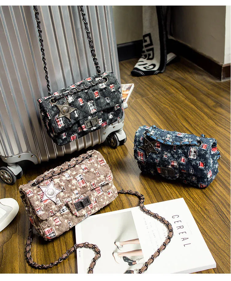 2019 Luxury Star Patchwork Denim Handbags Women Bags Designer Brand Flap Chain Crossbody Bag Female Quilted Jeans Shoulder Bags (1)
