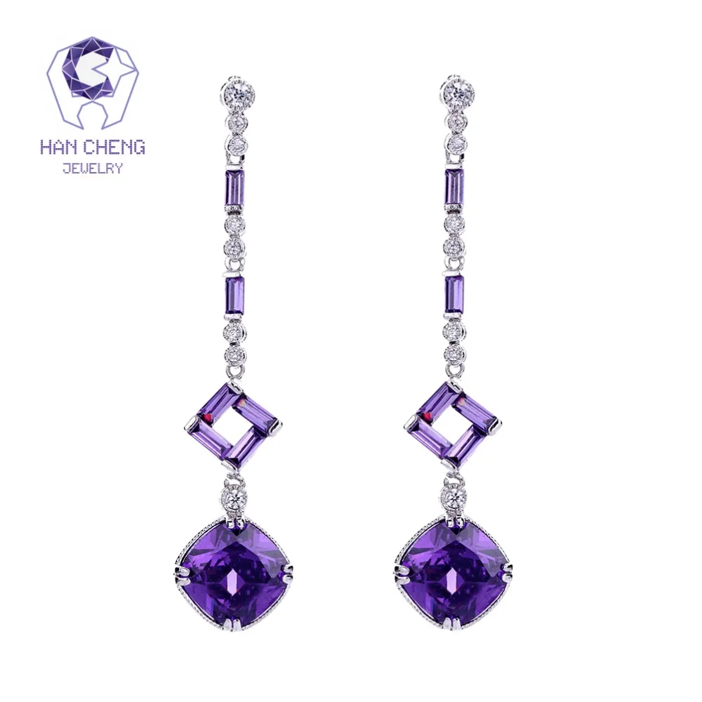

HanCheng New Fashion Copper Silver Plated Dangle Hanging Long CZ Zircon Gem Stone Drop Earrings For Women Jewelry brincos bijoux