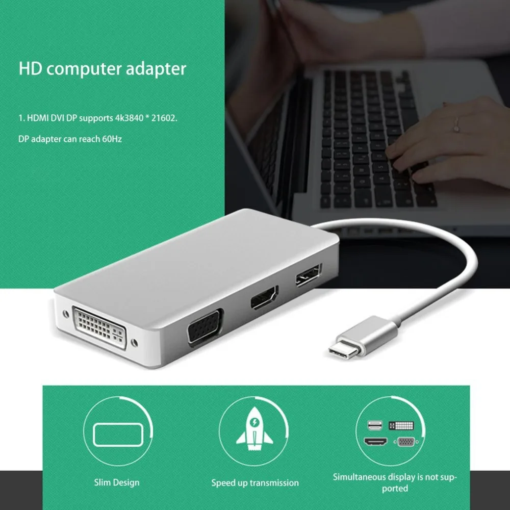 USB C концентратор USB C 3,1 к HDMI DP Displayport VGA DVI адаптер type C к HDMI VGA 1080p видео конвертер для Macbook