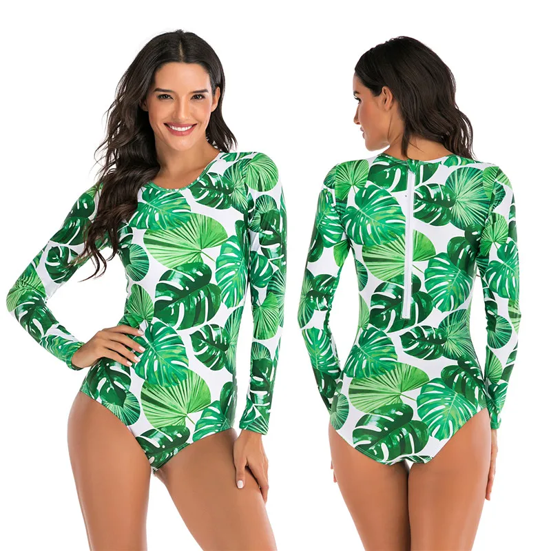 

Print Swimming Suit Rashguard Women Long Sleeve Rash Guard Swimwear One Piece Surf Clothes Swimsuits For Surfing Swim Suit 7782