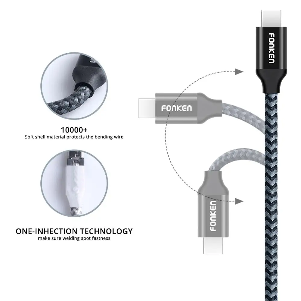 FONKEN type C USB кабель Быстрая зарядка для телефона зарядный шнур быстрое зарядное устройство 3 м 2 м 1 м Tipo C 3A Android Мобильный нейлоновый провод для передачи данных