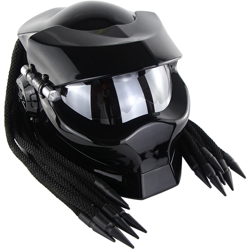 shiny black Мотоциклетный шлем Хищник каск Cascos полное лицо шлем для мотокросса маска из стеклоткани Casco Verspa Alien Caoacete capacete - Цвет: shiny black