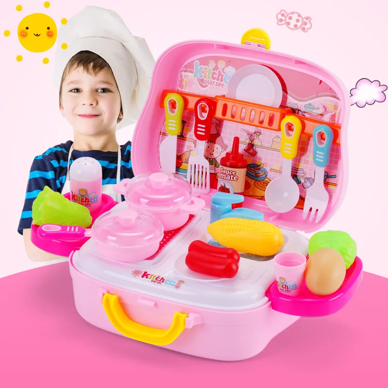 

Children Play House Suitcase Toy Model Kitchen Cart Slicer Kitchenware Toy
