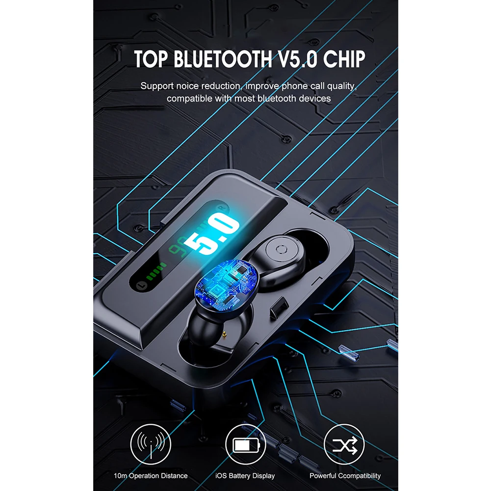 S590 Universal Bluetooth Earphone Wireless Microphone LED Digital Display Noise Cancelling Automatic Pairing Stereo Charging Box