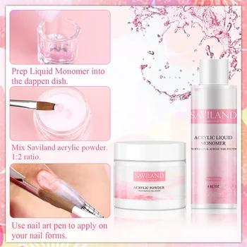 

Saviland 120g Acrylic Nail Powder with Acrylic Liquid Clear Dipping Powder Professional Acrylic Nail Kit for Acrylic Nails