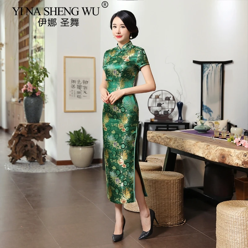 Китайский традиционный Чонсам с рисунком Хризантема, длинное платье qipao элегантные тонкие атласные вечерние платье Cheongsam улучшилось Ципао Новое