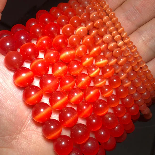 JHNBY Mixed Colors Cat's Eye opal Natural Stone 4/6/8/10/12MM Spacer glass Loose beads for Jewelry making DIY bracelets Findings Red