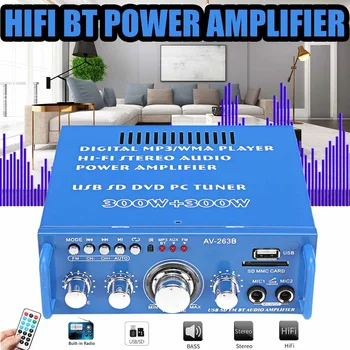 

300W+300W 110V/12V Home Audio Power Amplifier HIFI Stereo 2 CH Digital bluetooth Mini Amplificador FM MP3 SD Card Music Player