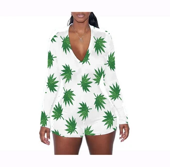 

Women's Print Jumpsuit Fashion Sexy Spring Summer Autumn Long Sleeve V-neck Button Down Bodysuit Deep V-neck Jumpsuit Homewear