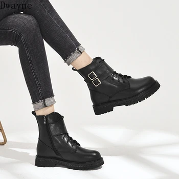 

Martin boots female 2019 autumn and winter new first layer leather women's shoes sleek minimalist square root shoes.