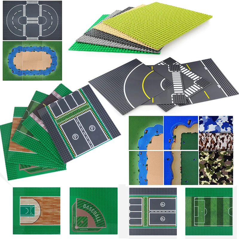 32*32 taban plakası şehir sokak görünümü yol otopark taban plakası yol levhası futbol basketbol yapı taşları tuğla DIY çocuk oyuncakları