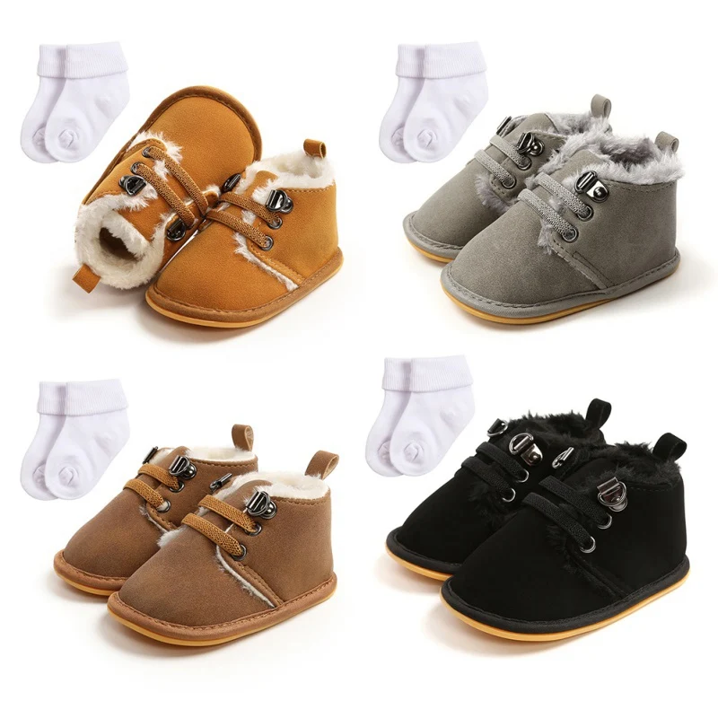 

Baby Boy Shoes Autumn Newborn Lace-Up Shoes Soft-soled Toddler Shoes Socks Two Piece