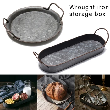 

HOT Vintage Style Metal Serving Tray Basket French Country Dishes Shabby Rustic Home TI99