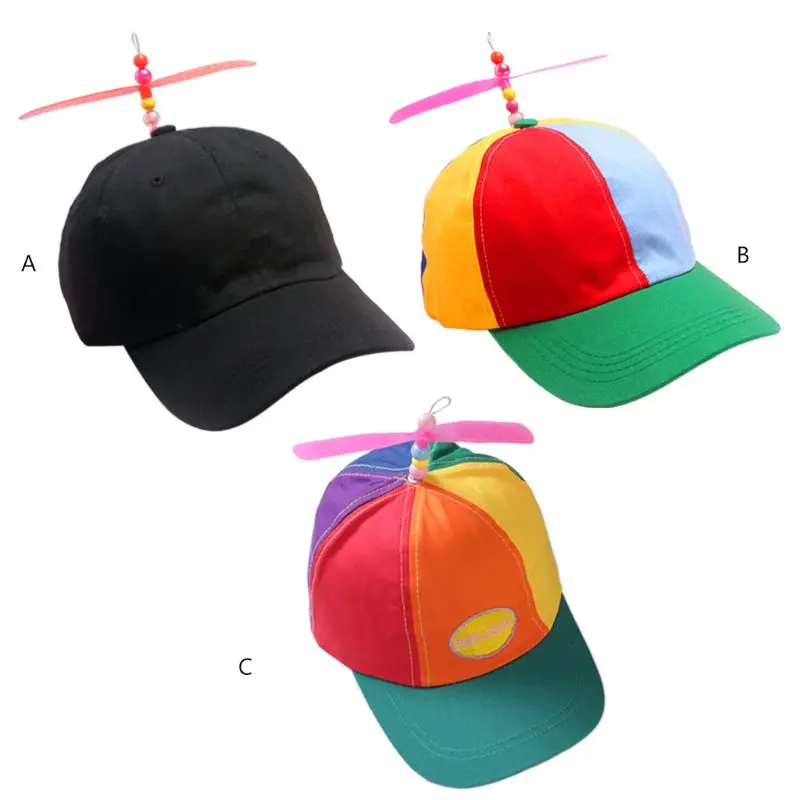 

Adult Kid Summer Helicopter Propeller Cap Colorful Patchwork Dragonfly Beaded Cosplay Party Adjustable Snapback Dad Hat