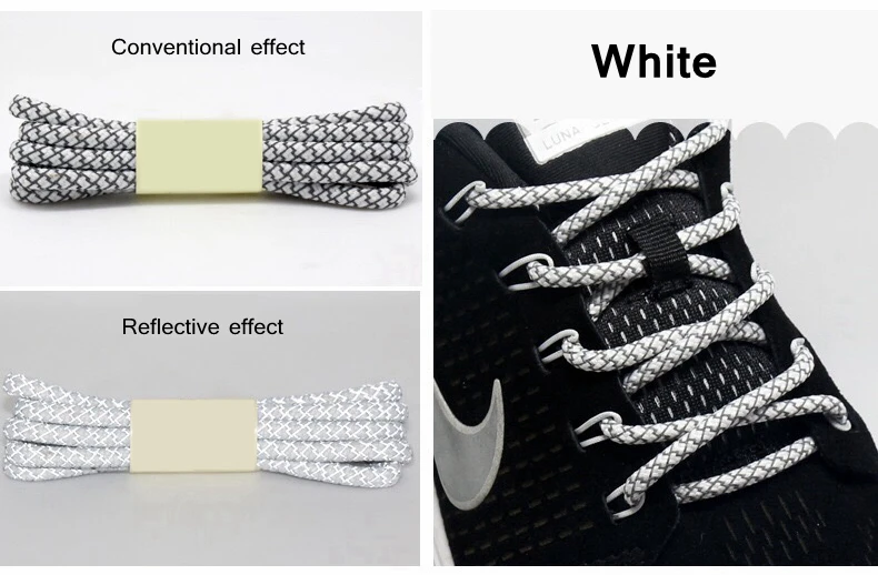 3M Reflective Shoelaces Round Sneaker Shoe Laces Dark Night Reflective Safety Shoelace Imitation 350 Original Laces Shoes 1Pair