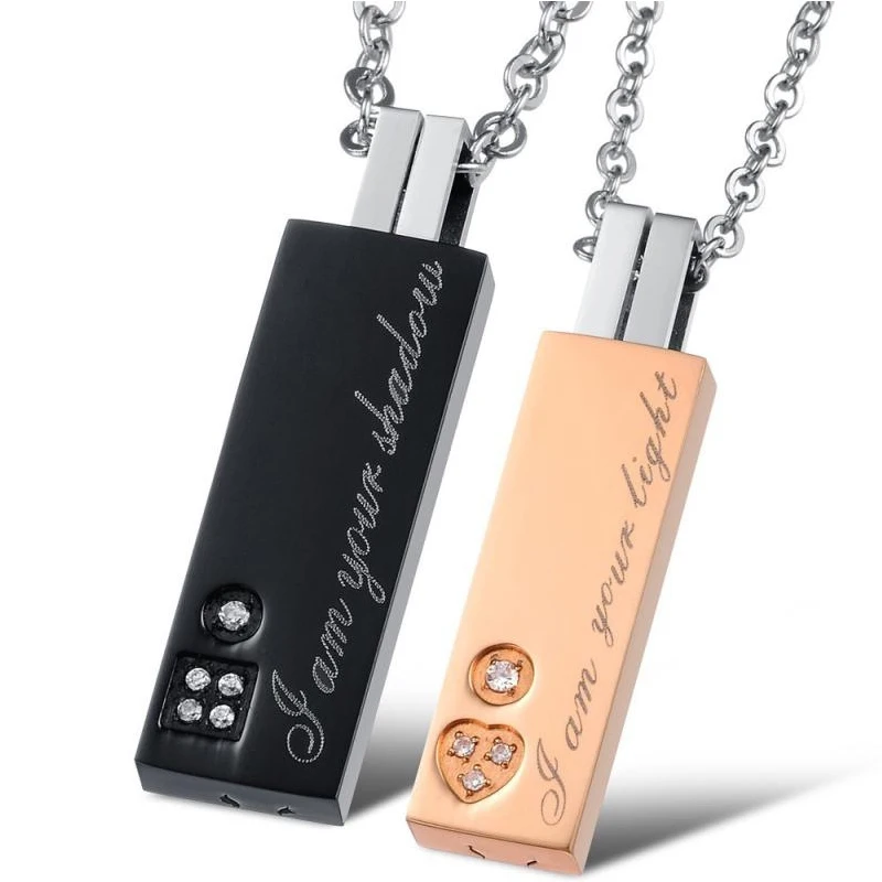 

Fashion Love Crystal Diamond Rotating Couple Necklace High Quality Titanium Steel Rose Gold Lover Pendant Party Wedding Jewelry