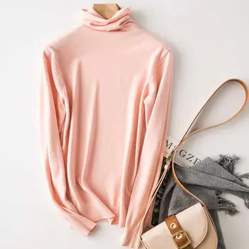 

Women Autumn Winter High Collar Knit Sweater Slim Long Sleeve Bottoming Shirt