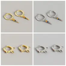 Стерлингового серебра 925 Сережки Мини Циркон с радужным блеском декор кулон маленькие серьги-гвоздики для женщин День рождения/Рождественский подарок A30